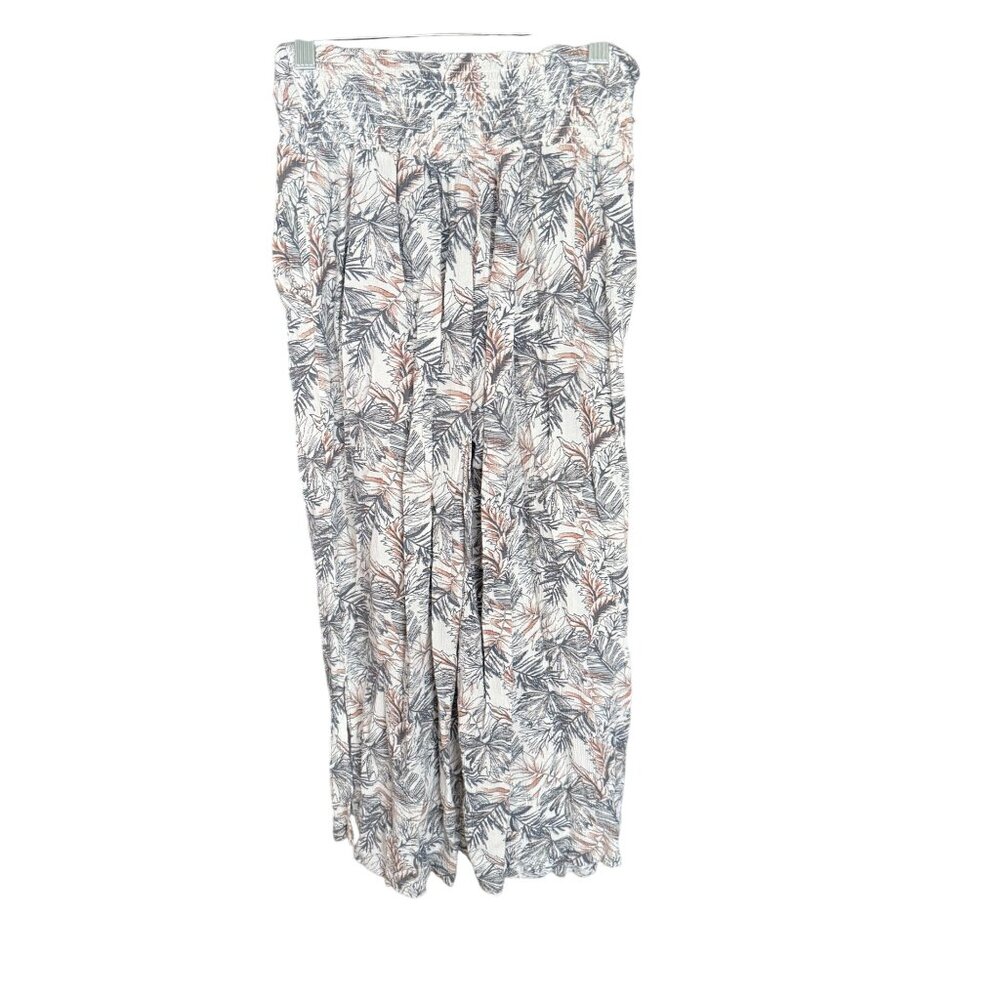 REWASH Los Angeles Tropical Palm Print Wide Leg Palazzo Pants Size M Gray & Cora - Picture 2 of 5